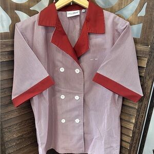 Chef Works Short Sleeve Double-breast Striped Chef Coat Medium Burgundy